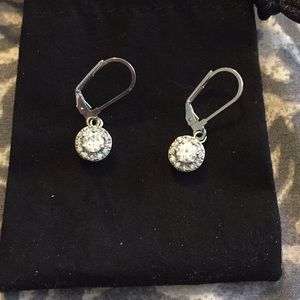Silver drop halo earrings